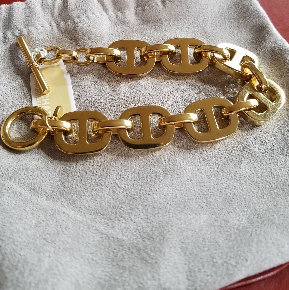 Michael Kors Heritage Maritime Chain Link Toggle Bracelet Gold Tone Heavy NWT - Picture 7 of 15